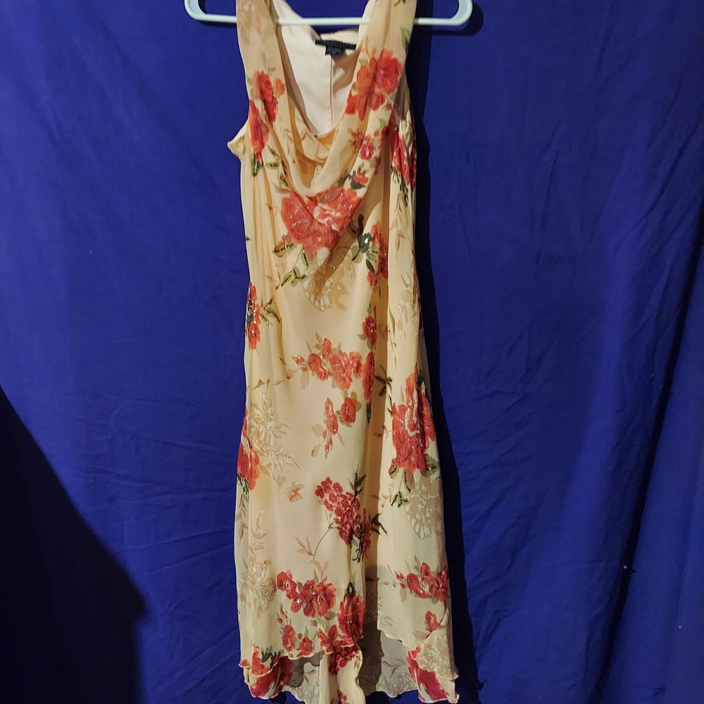 Vintage Floral Cowl Neck Sleeveless Sequins Dress